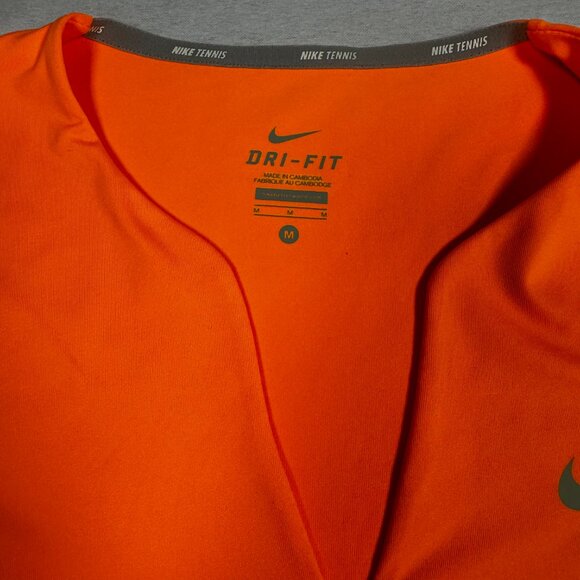 Nike Tennis Dri Fit Pure V Neck Activewear Shirt Size Medium Orange LIKE NEW - Picture 4 of 7